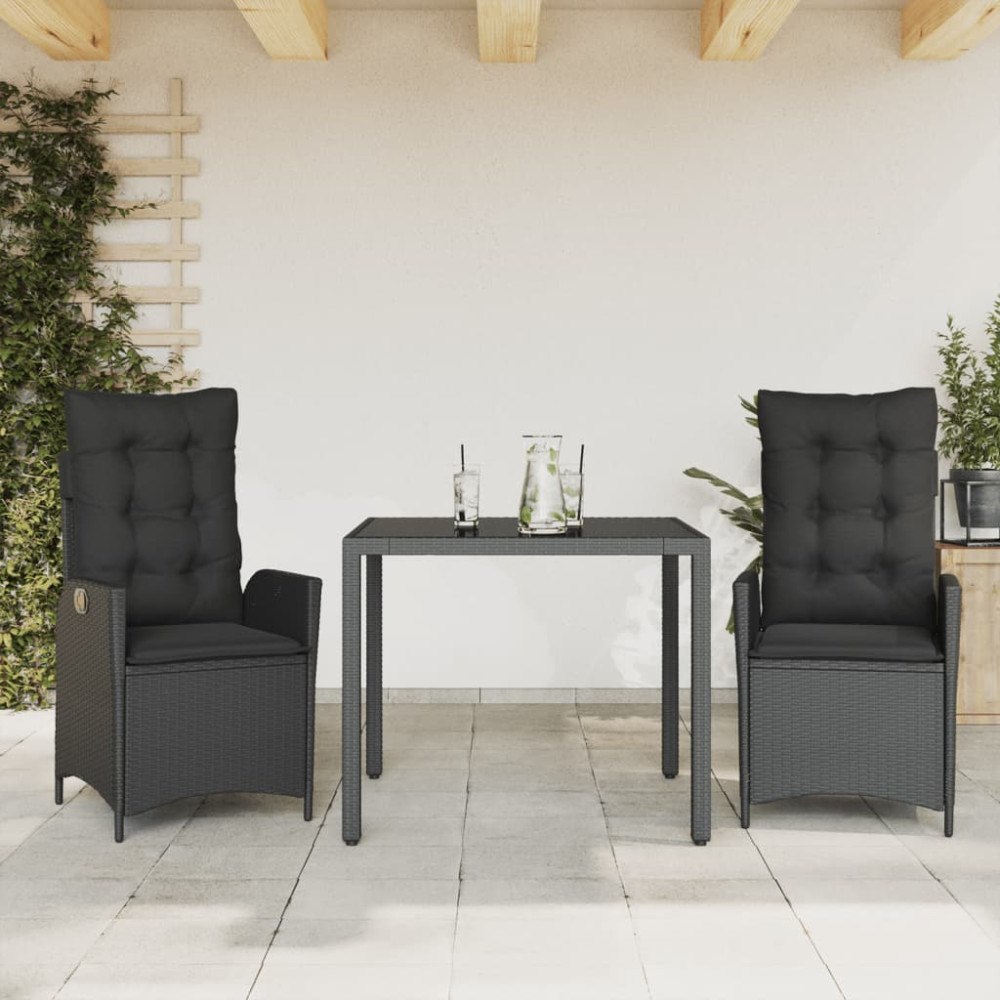 vidaXL Matgrupp för trädgården med dynor 3 delar svart konstrotting