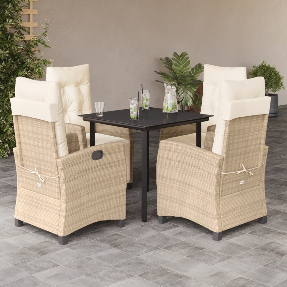vidaXL Matgrupp för trädgården med dynor 5 delar beige konstrotting