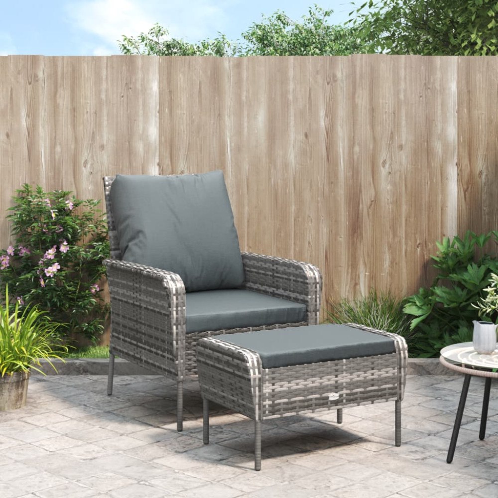 vidaXL Reclinerstol för trädgården med fotpall grå konstrotting