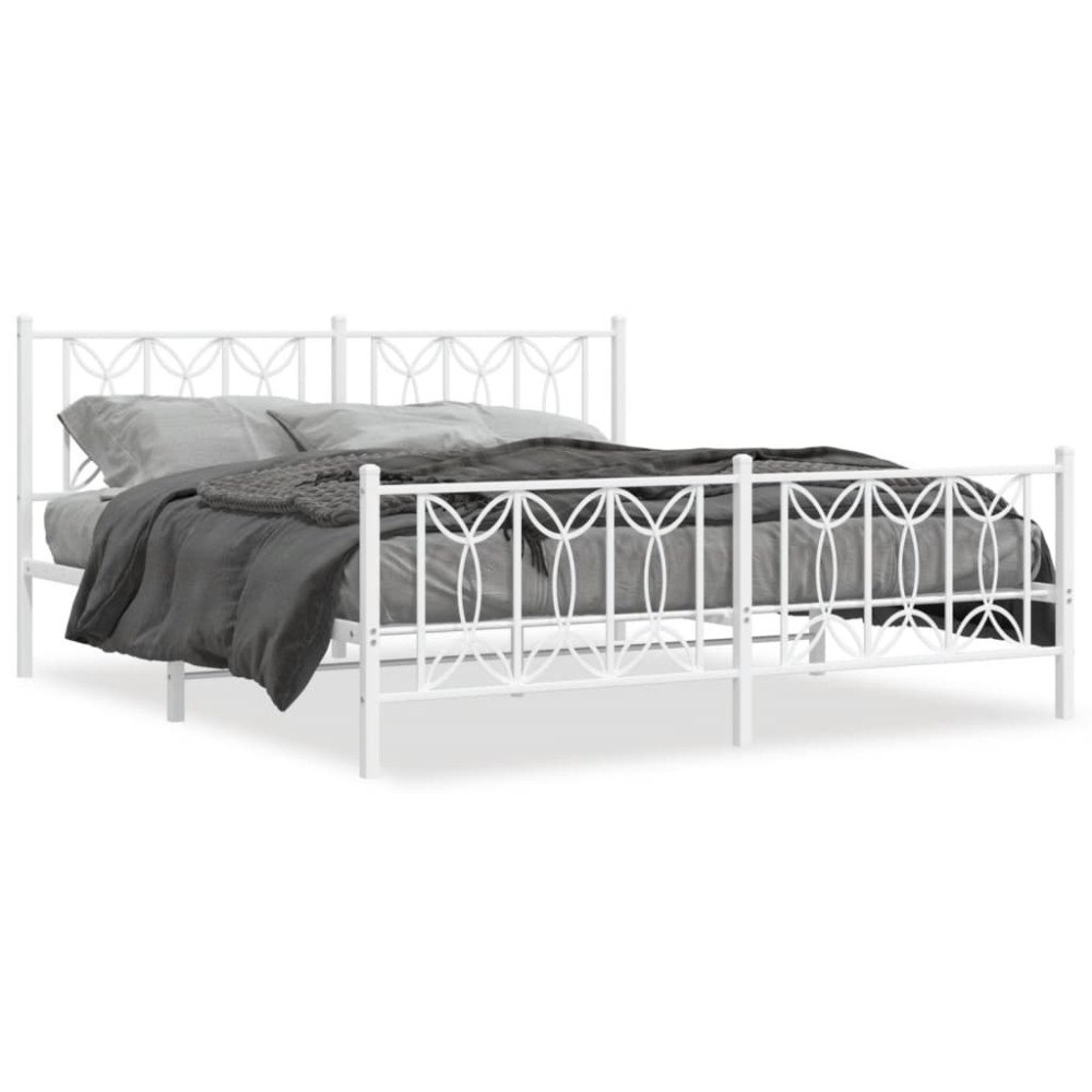 vidaXL Sängram med huvudgavel och fotgavel vit metall 183x213 cm