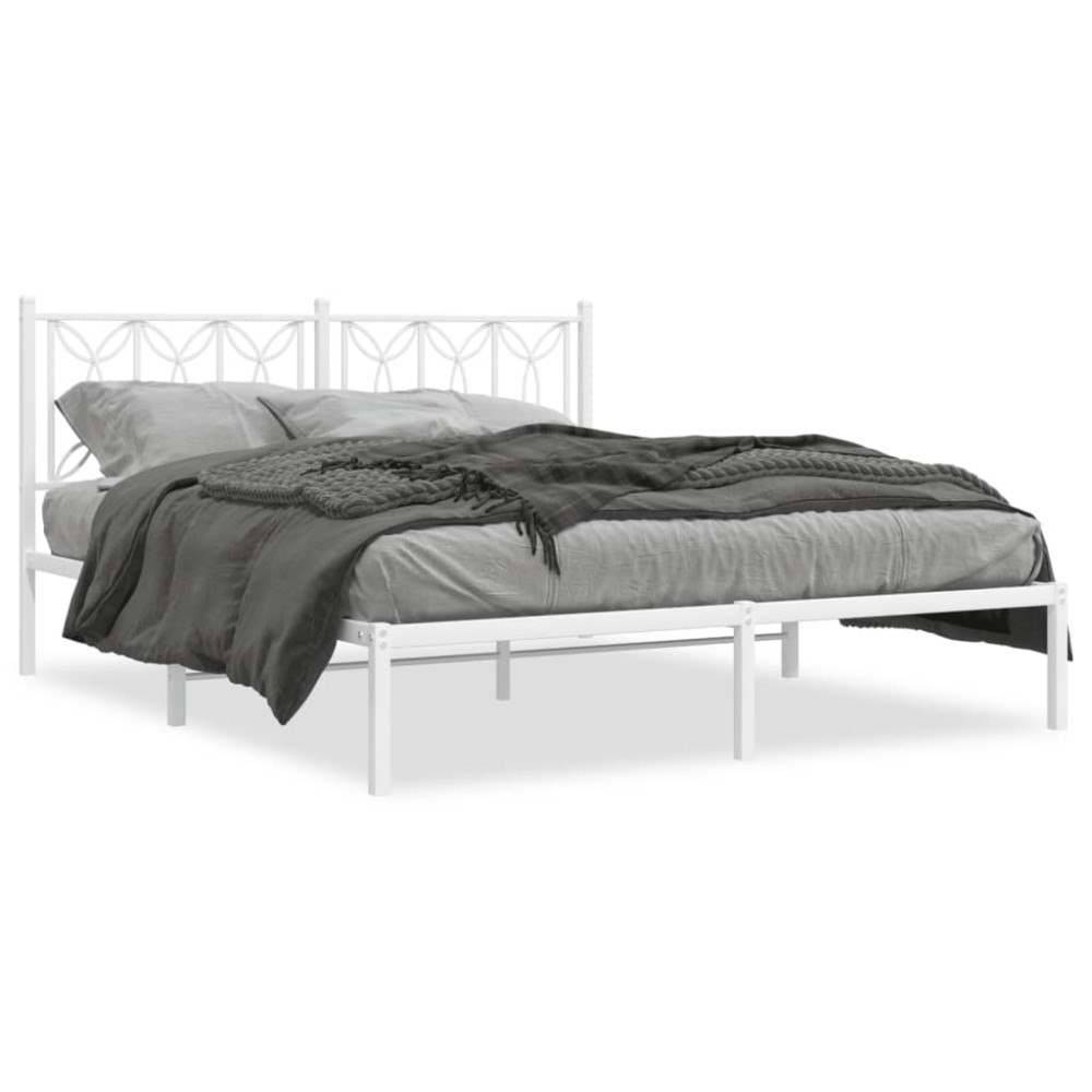 vidaXL Sängram med huvudgavel metall vit 150x200 cm