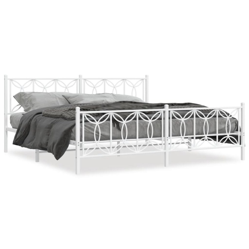 vidaXL Sängram med huvudgavel och fotgavel vit metall 193x203 cm
