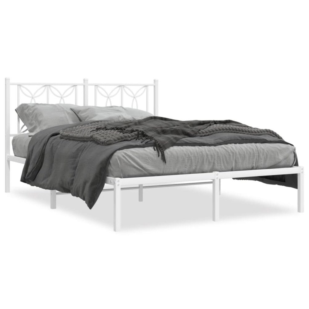 vidaXL Sängram med huvudgavel metall vit 140x190 cm