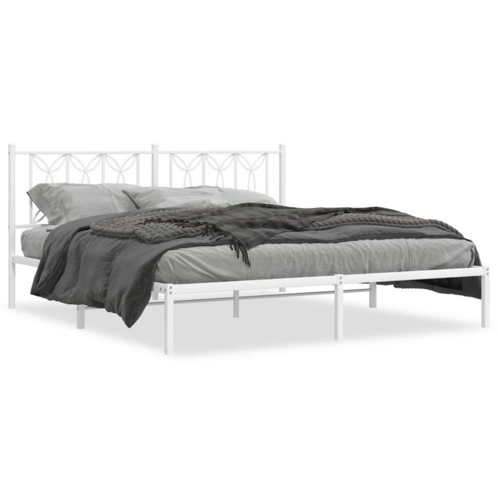 vidaXL Sängram med huvudgavel metall vit 183x213 cm