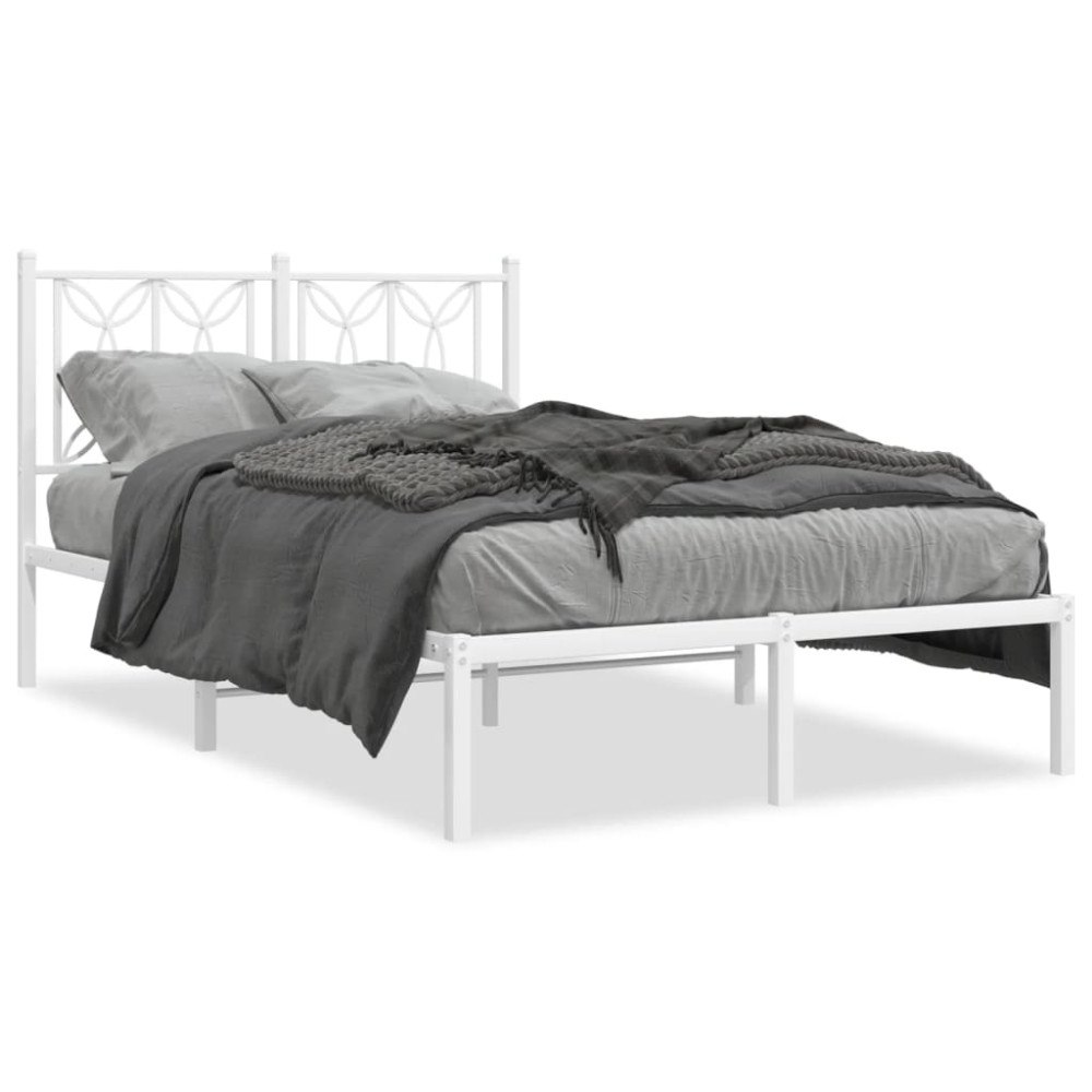 vidaXL Sängram med huvudgavel metall vit 120x190 cm