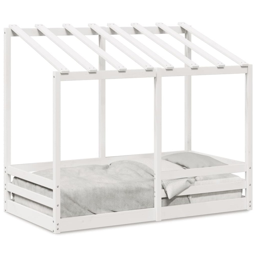 vidaXL Barnsäng med tak vit 70x140 cm massiv furu