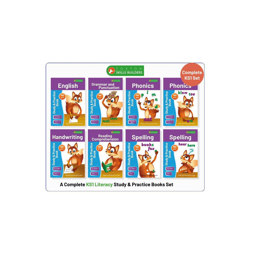 Foxton Books Complete Key Stage 1 Literacy Study & Practice Books - 8-book bundle! English, Phonics, Spelling, Handwriting, Reading C...