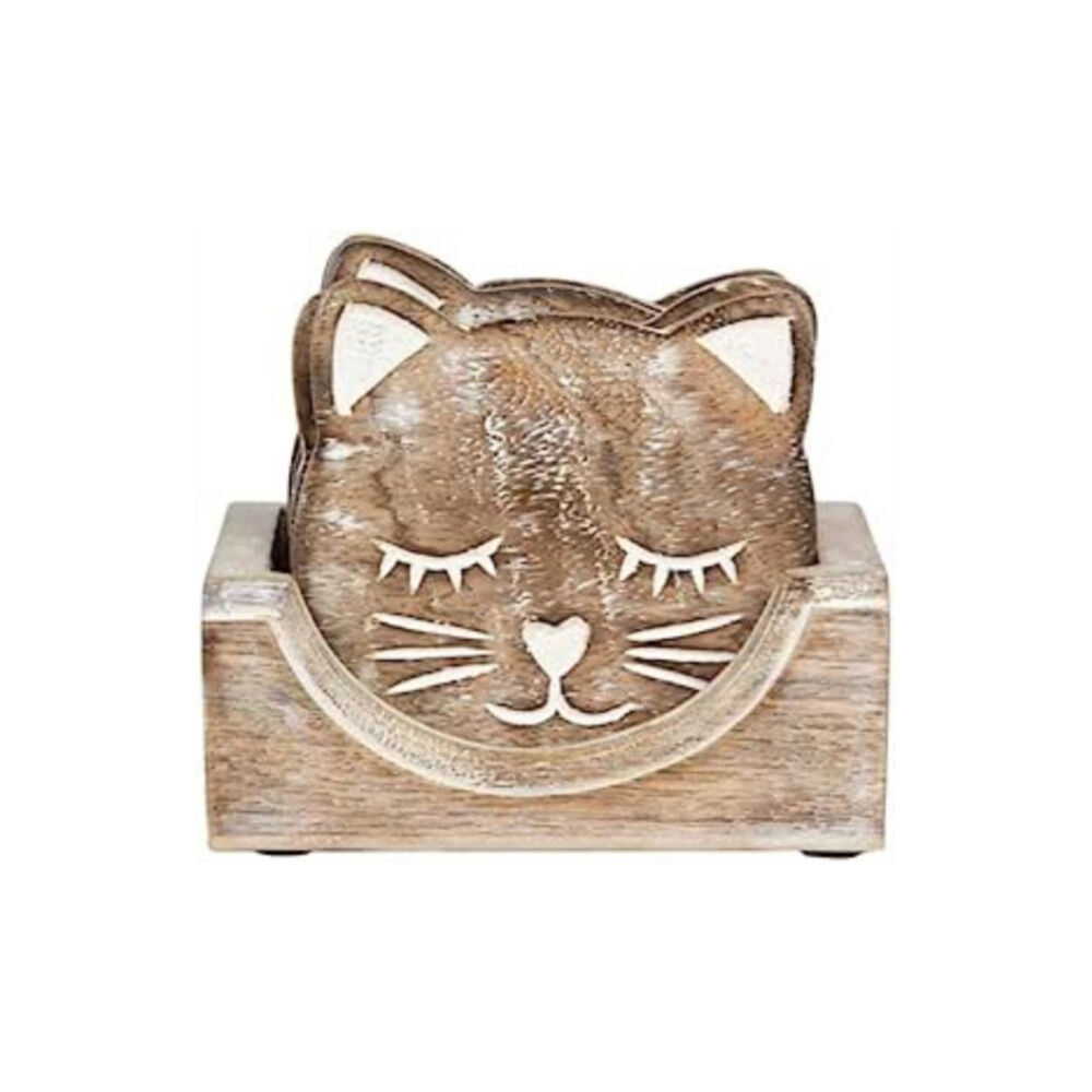 SASS & BELLE Sass & Belle Wooden Carved Cat Coaster - Set of 6 (häftad, eng)