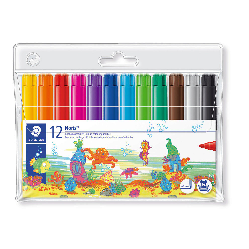 Staedtler A/S Fiberpenna Jumbo, 12 färger