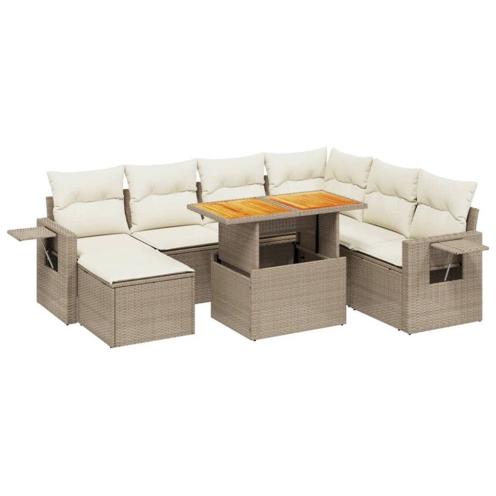 vidaXL Matgrupp för trädgården med dynor 8 delar beige konstrotting