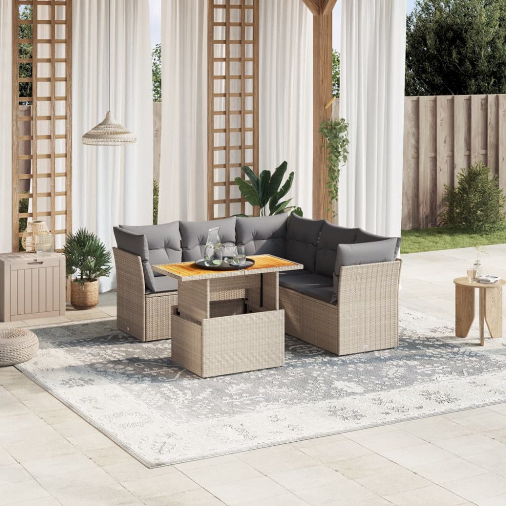 vidaXL Soffgrupp för trädgården med dynor 5 delar beige konstrotting