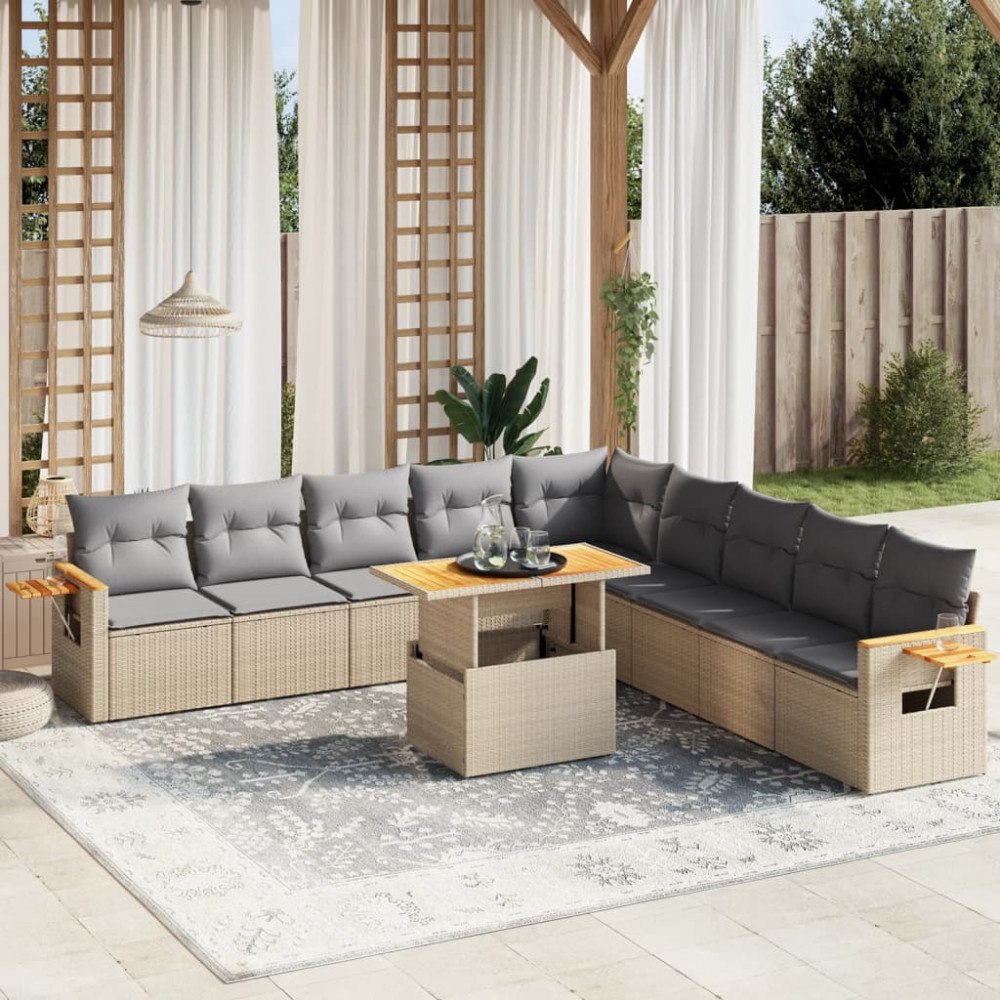 vidaXL Loungegrupp för trädgården m. dynor 11 delar beige konstrotting