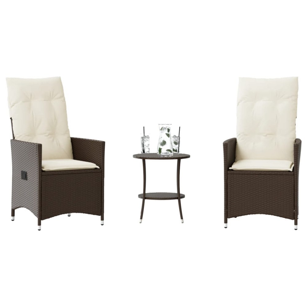 vidaXL Bistrogrupp med dynor 3 delar brun konstrotting
