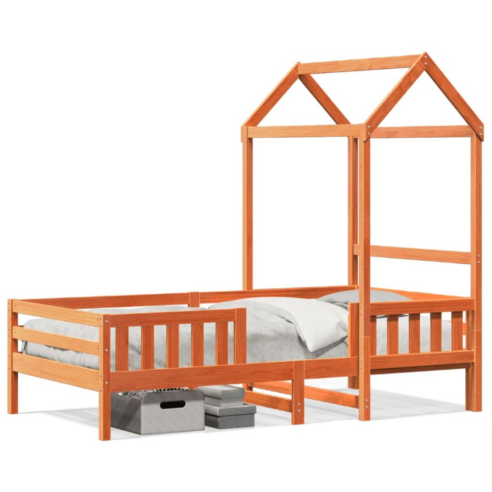vidaXL Sängram med tak vaxad brun 90x190 cm massiv furu