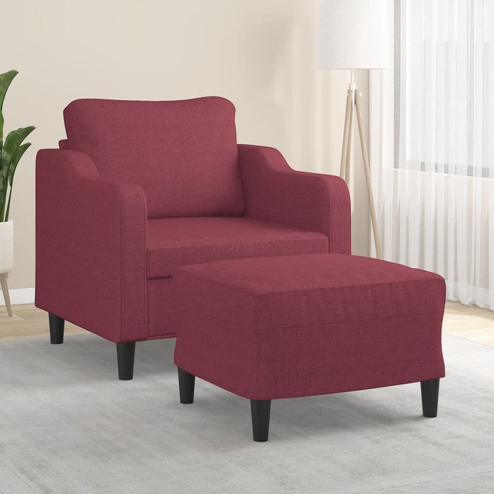 vidaXL Fåtölj med fotpall vinröd 60 cm tyg