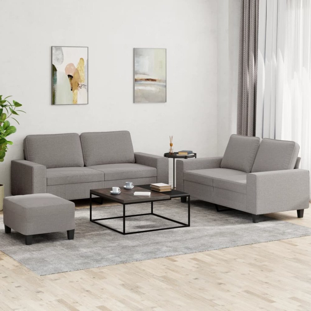 vidaXL Soffgrupp 3 delar taupe tyg