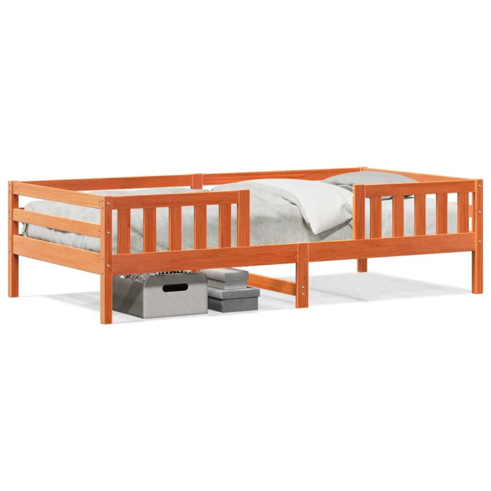 vidaXL Sängram utan madrass vaxad brun 90x200 cm massiv furu