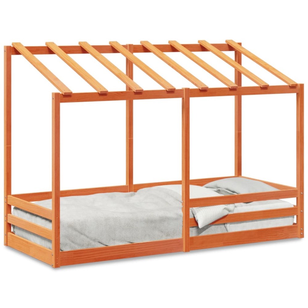 vidaXL Barnsäng med tak vaxbrun 90x190 cm massiv furu