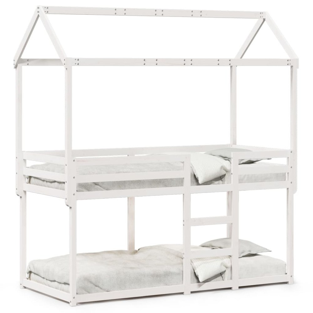 vidaXL Våningssäng med tak vit 80x200 cm massiv furu
