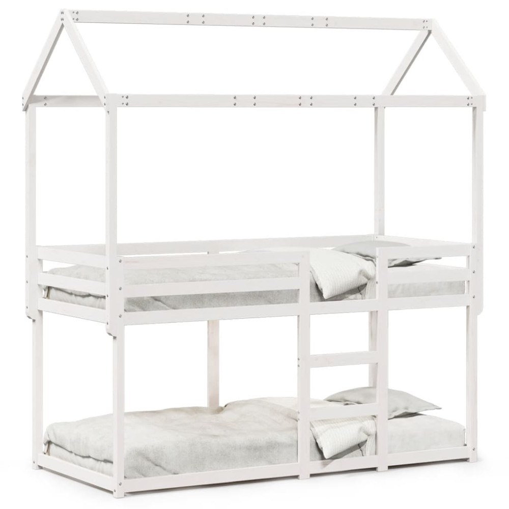 vidaXL Våningssäng med tak vit 90x200 cm massiv furu