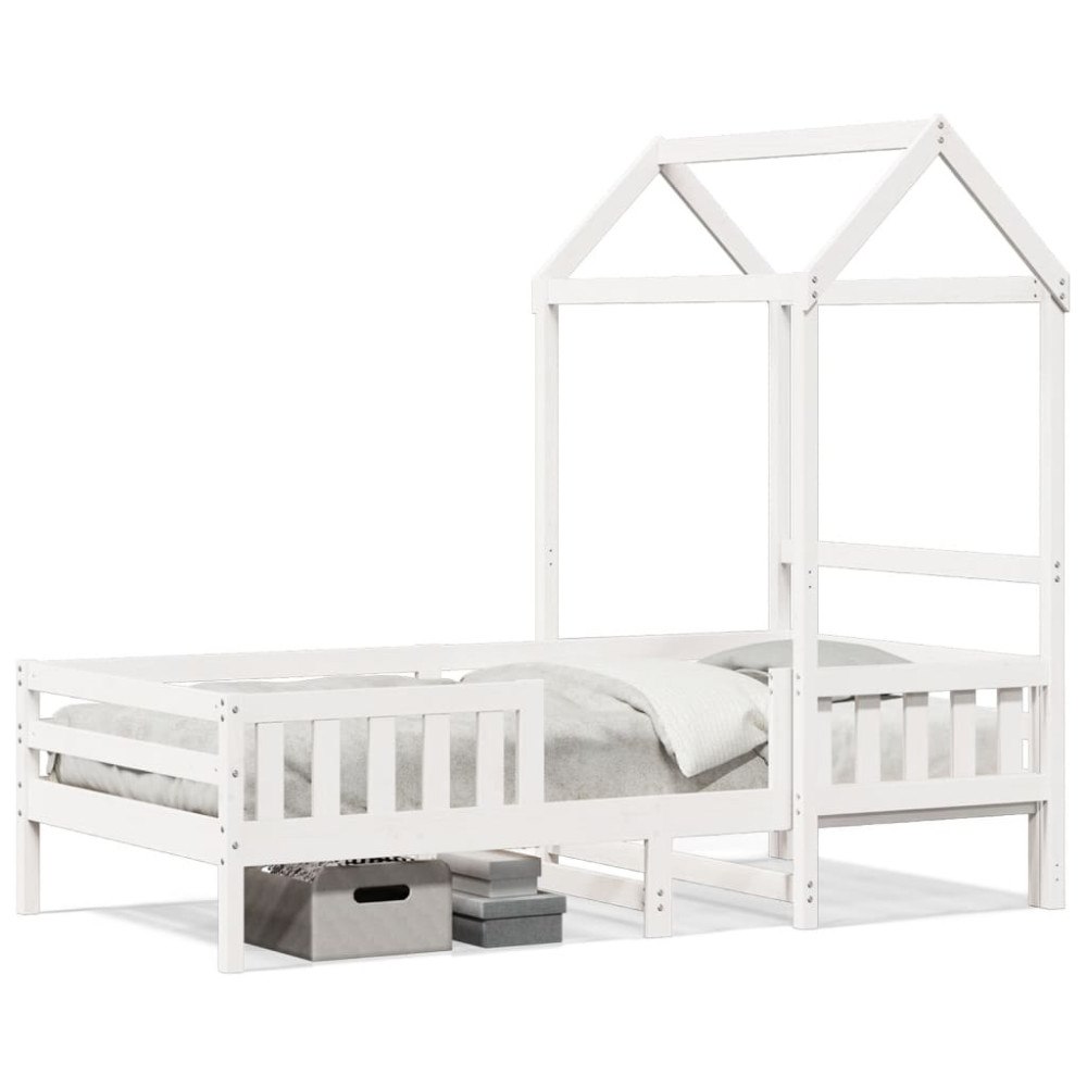 vidaXL Sängram med tak vit 75x190 cm massiv furu