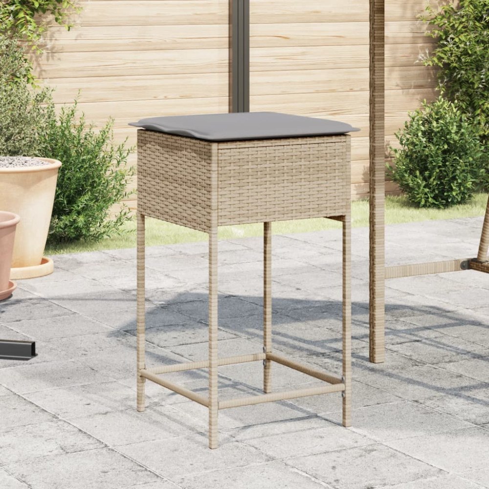 vidaXL Barstolar för trädgården med dynor 2 st beige konstrotting