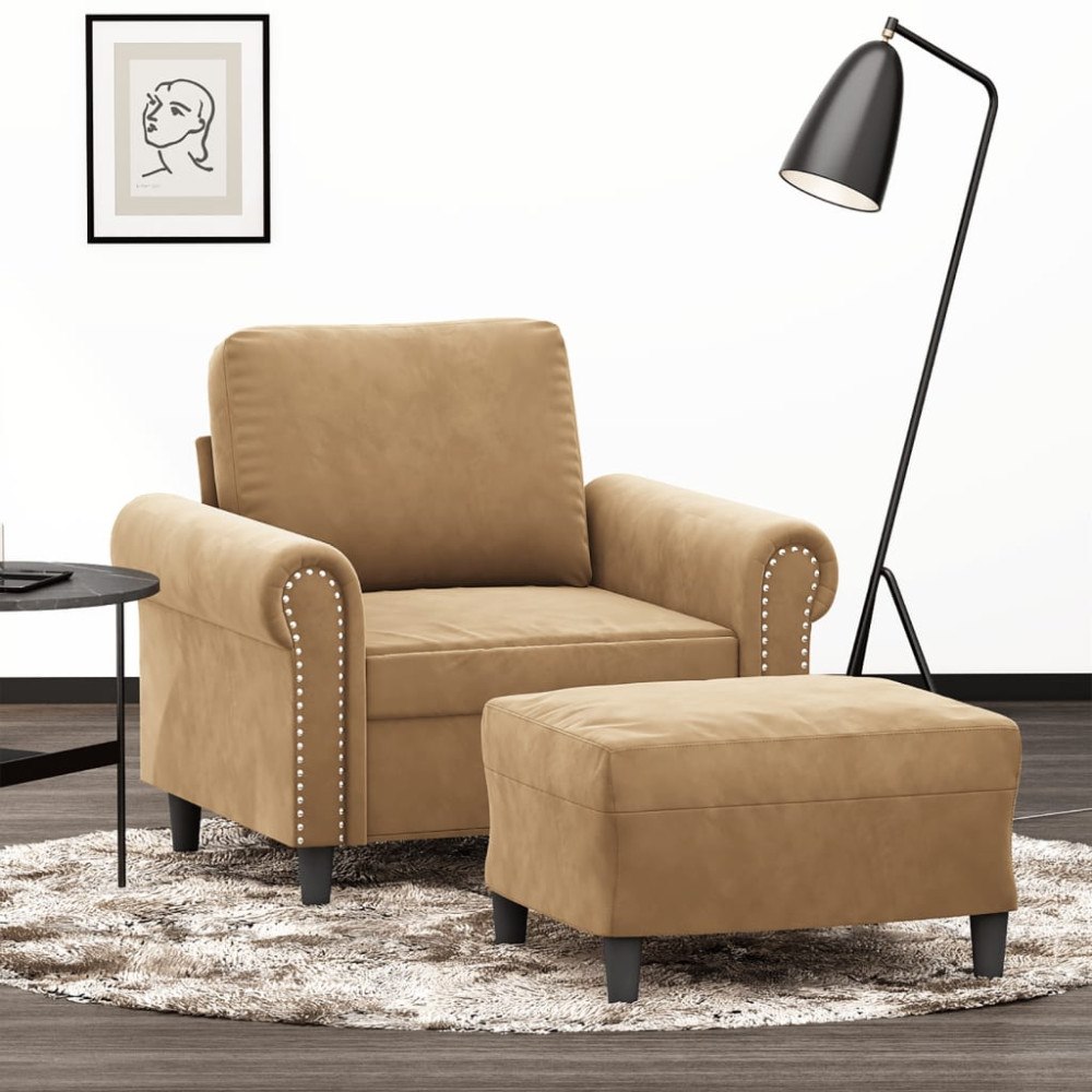 vidaXL Fåtölj med fotpall Brun 60 cm sammet