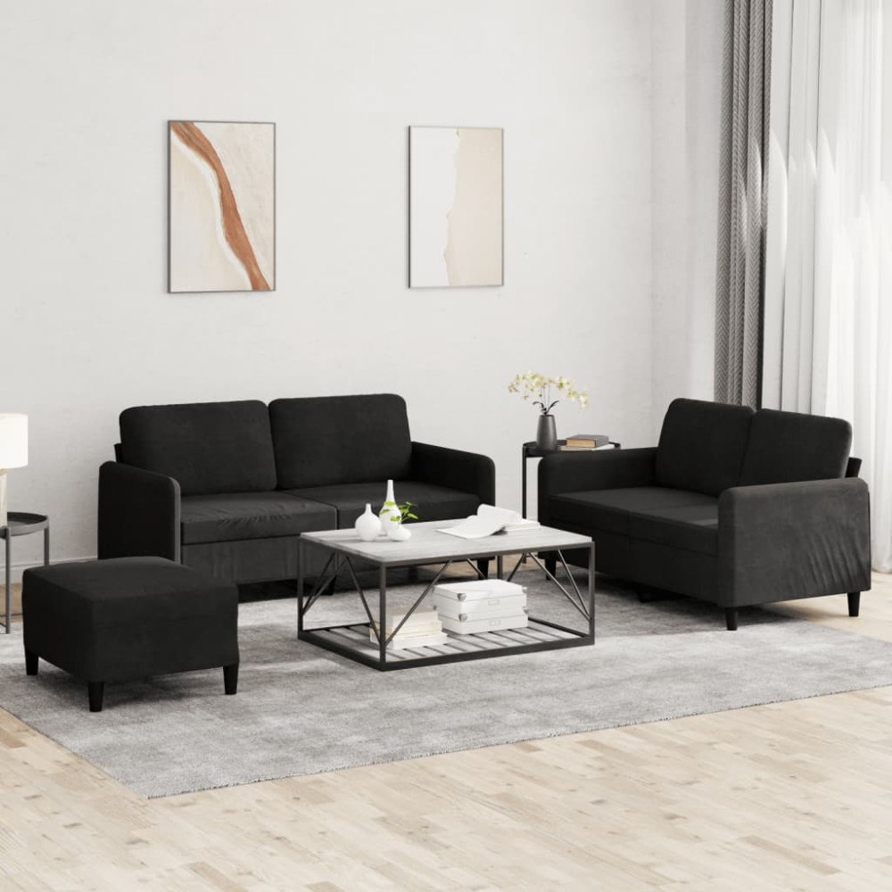 vidaXL Soffgrupp 3 delar svart sammet