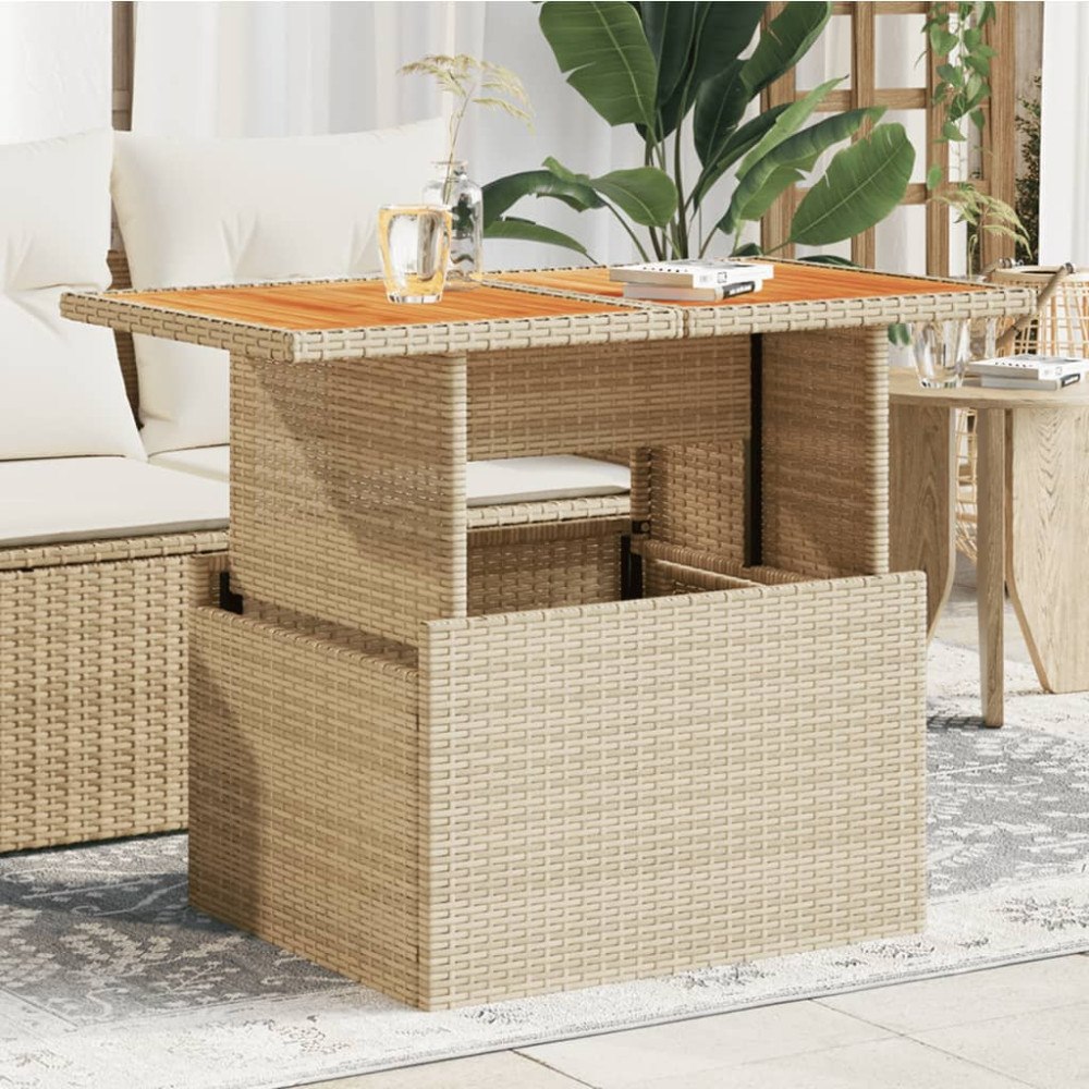 vidaXL Trädgårdsbord beige 100x55x73 cm konstrotting och akaciaträ