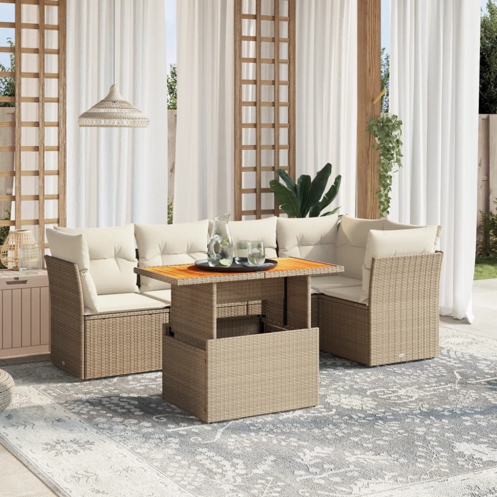 vidaXL Soffgrupp för trädgården med dynor 5 delar beige konstrotting