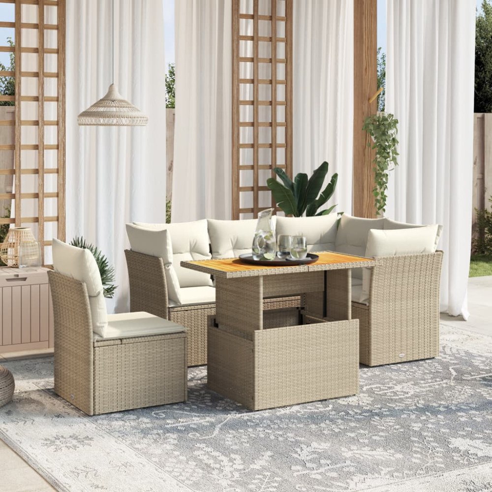 vidaXL Soffgrupp för trädgården med dynor 5 delar beige konstrotting
