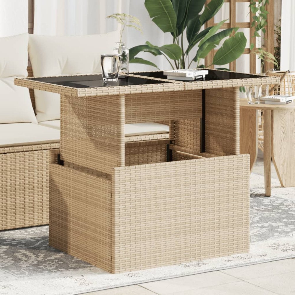 vidaXL Trädgårdsbord med glasskiva beige 100x55x73 cm konstrotting
