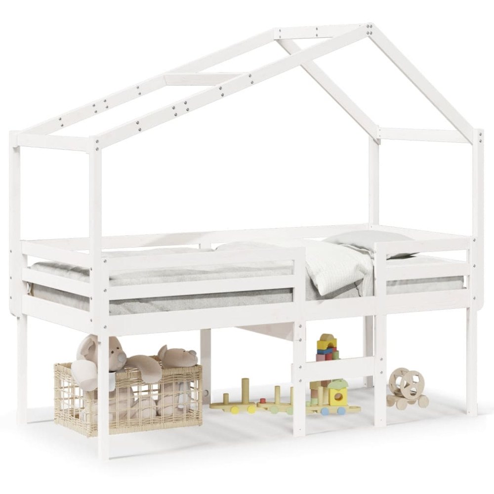 vidaXL Hög säng med tak vit 80x200 cm massiv furu