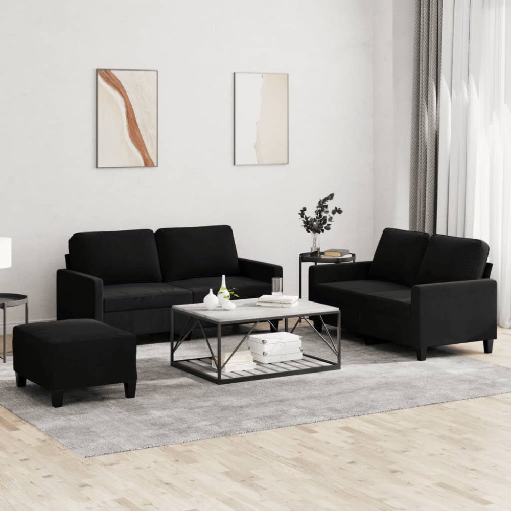vidaXL Soffgrupp med dynor 3 delar svart sammet
