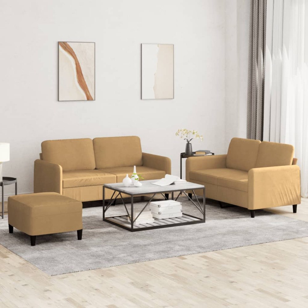 vidaXL Soffgrupp 3 delar brun sammet