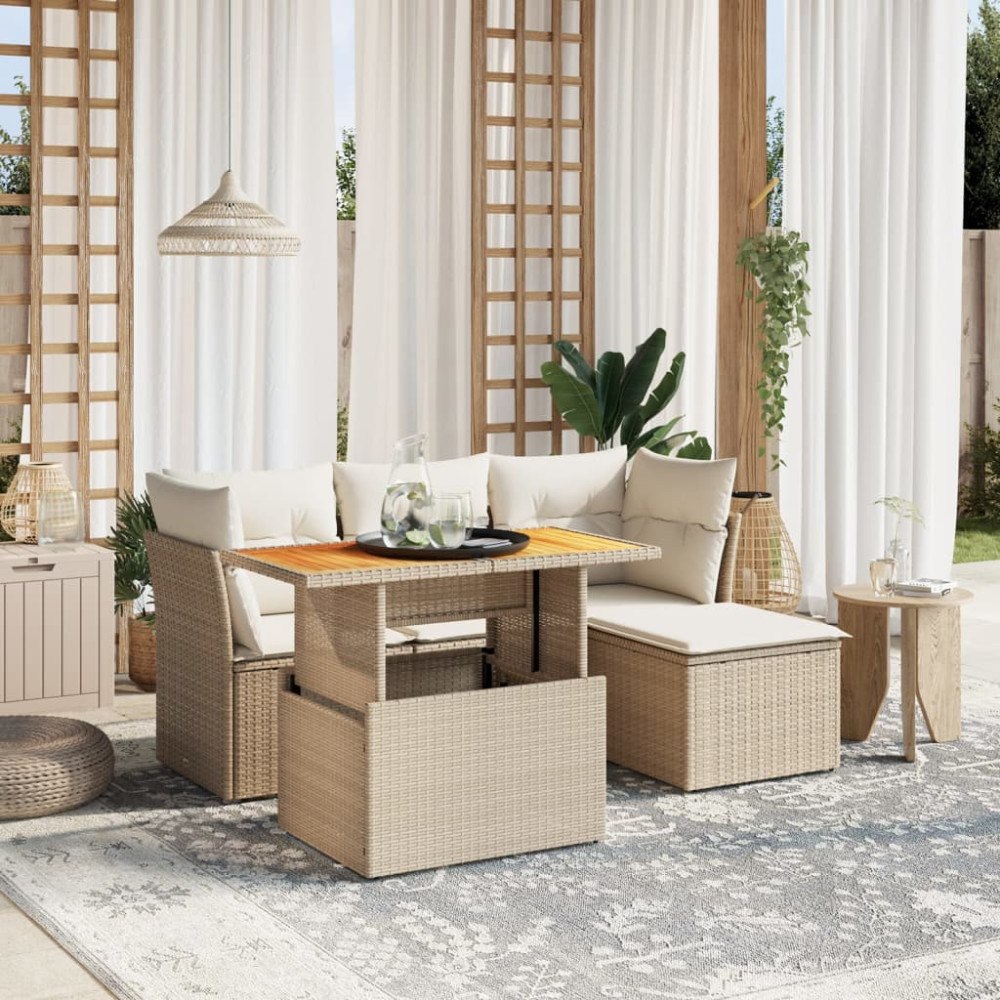 vidaXL Soffgrupp för trädgården med dynor 6 delar beige konstrotting