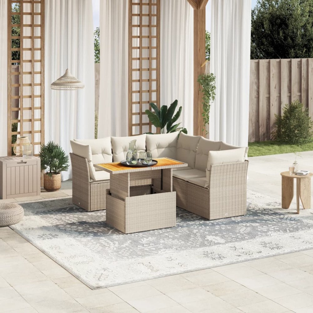 vidaXL Soffgrupp för trädgården med dynor 5 delar beige konstrotting