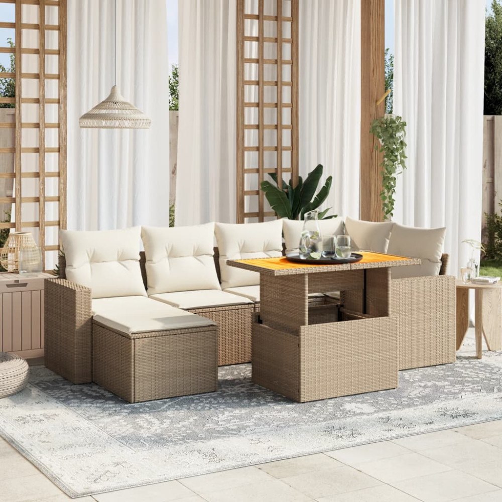 vidaXL Loungegrupp för trädgården m. dynor 11 delar beige konstrotting