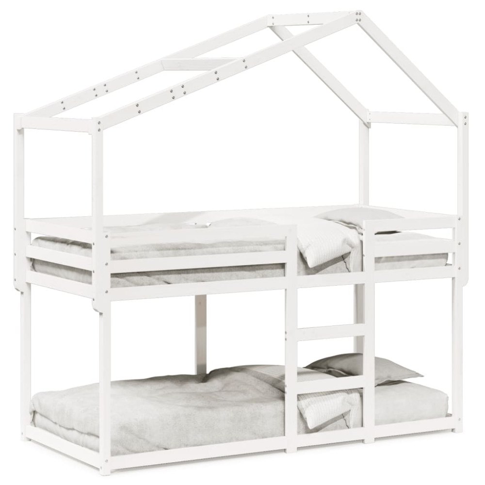 vidaXL Våningssäng med tak vit 90x190 cm massiv furu