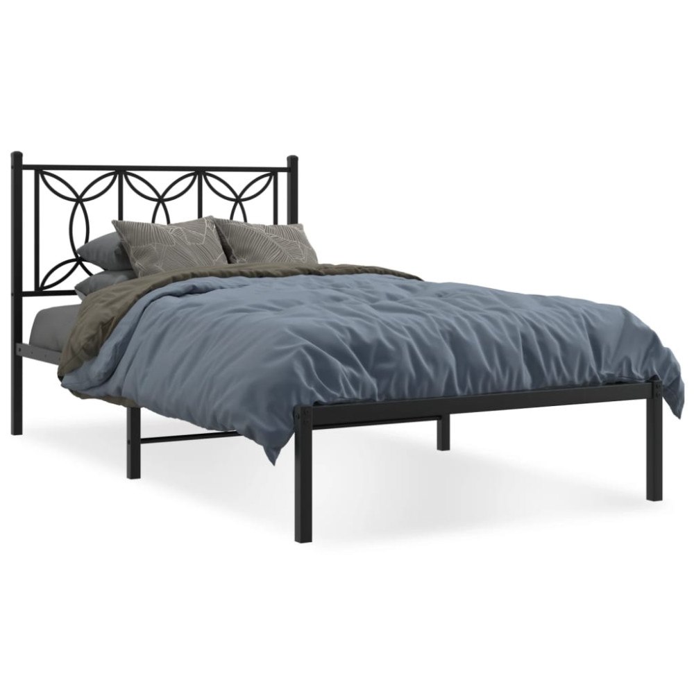 vidaXL Sängram med huvudgavel metall svart 100x190 cm