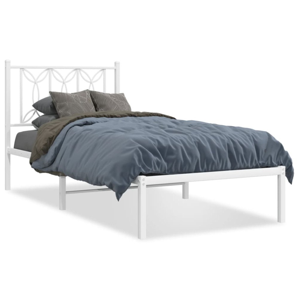 vidaXL Sängram med huvudgavel metall vit 90x190 cm
