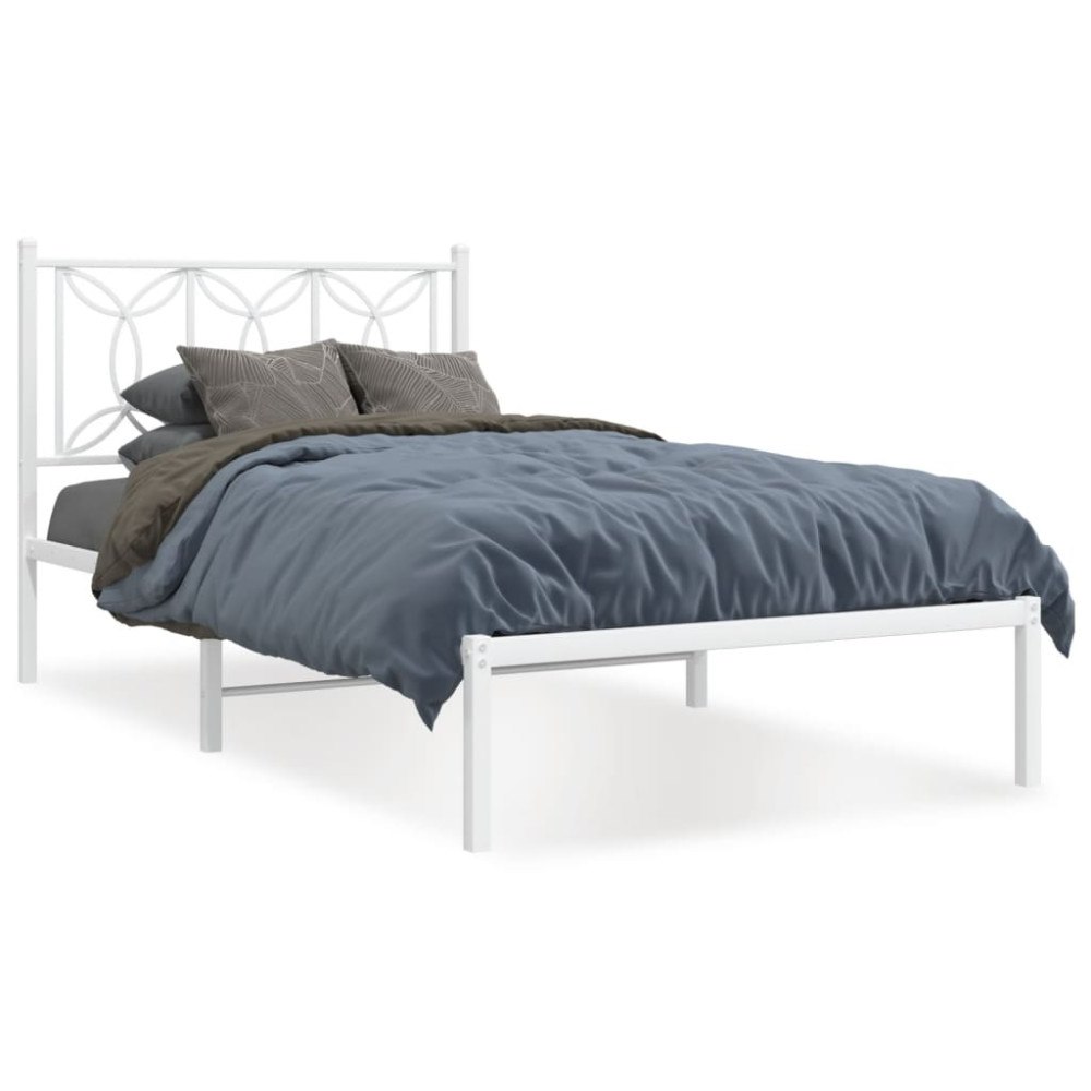 vidaXL Sängram med huvudgavel metall vit 100x190 cm