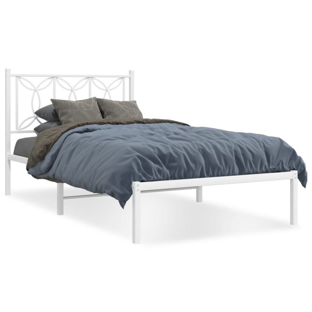 vidaXL Sängram med huvudgavel metall vit 107x203 cm