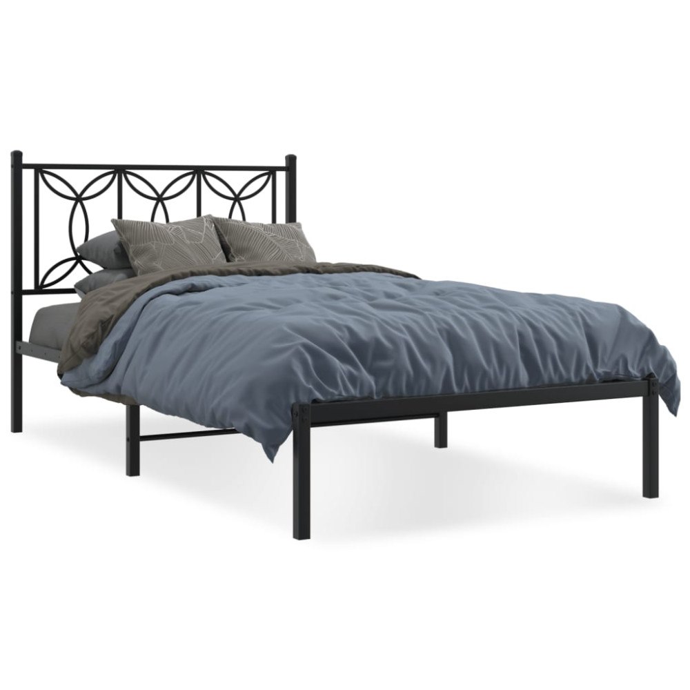 vidaXL Sängram med huvudgavel metall svart 107x203 cm
