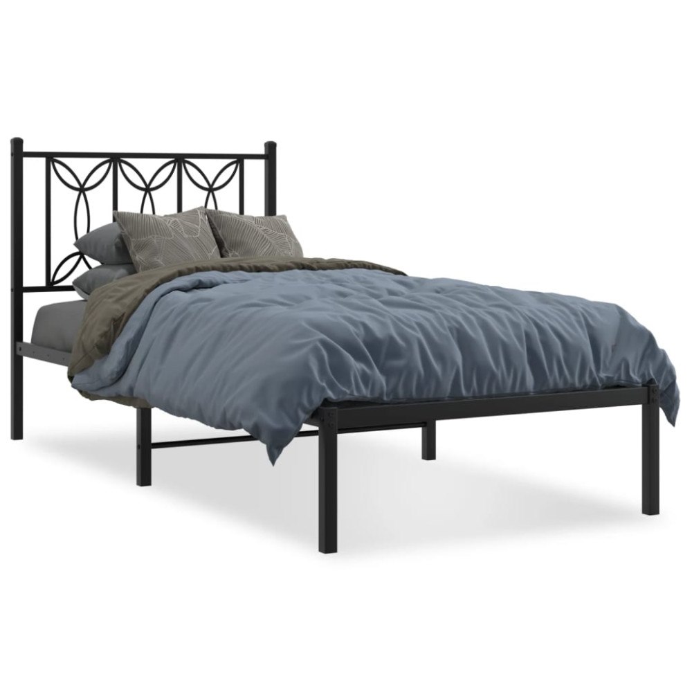 vidaXL Sängram med huvudgavel metall svart 75x190 cm
