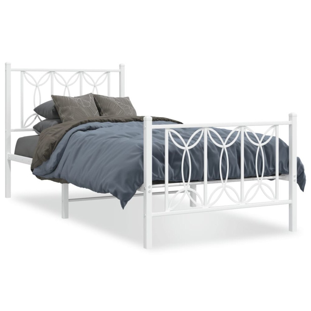 vidaXL Sängram med huvudgavel och fotgavel vit metall 90x190 cm