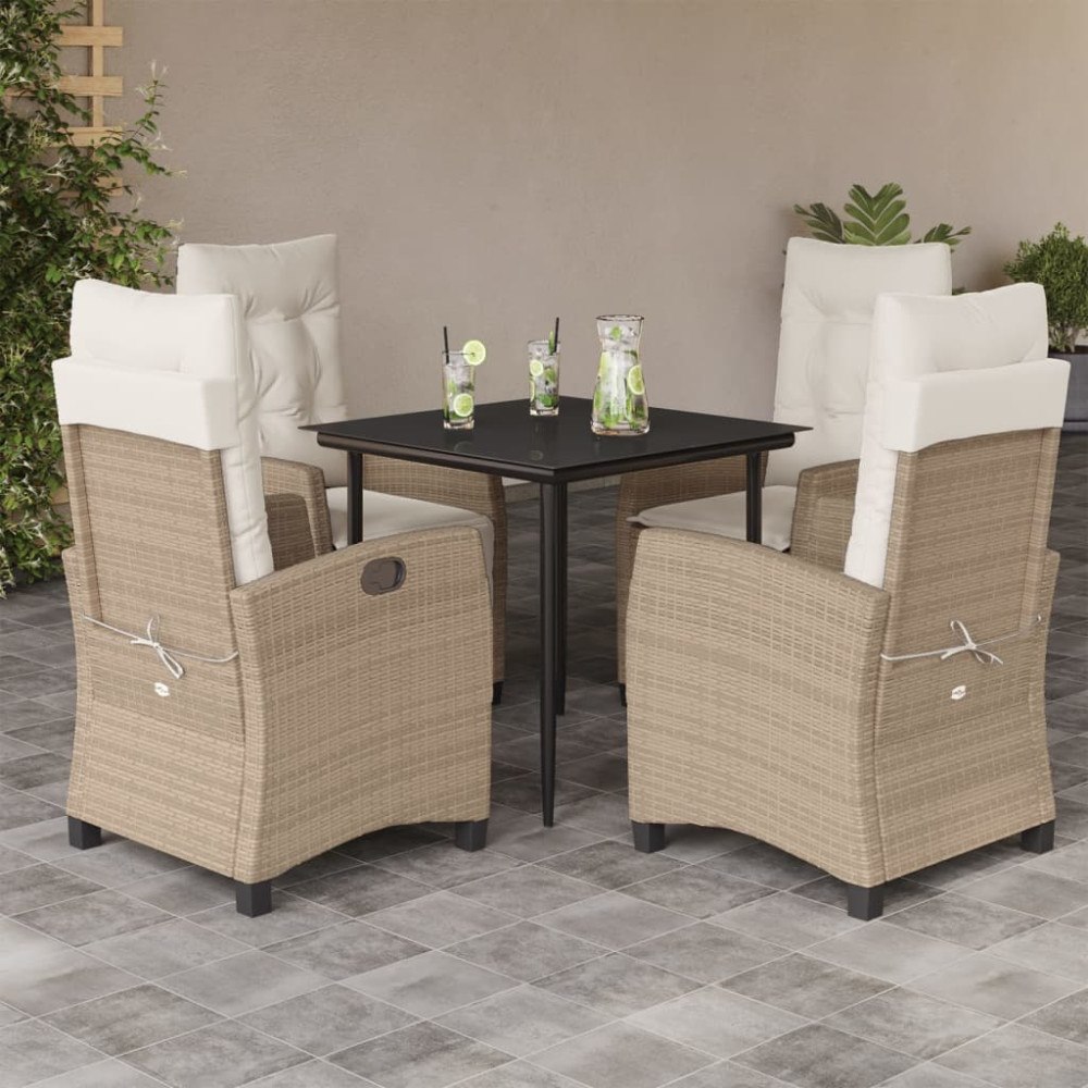 vidaXL Matgrupp för trädgården med dynor 5 delar beige konstrotting
