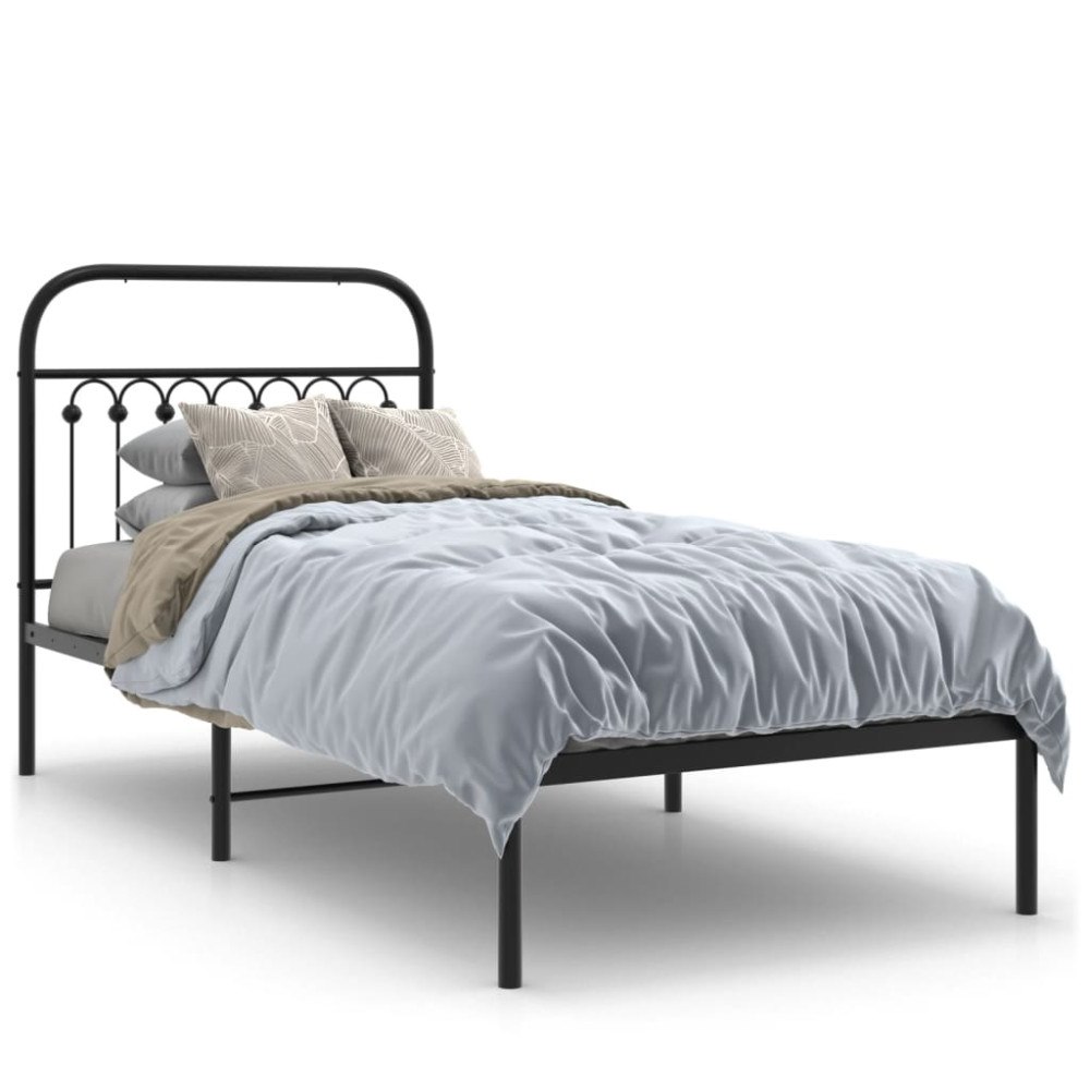 vidaXL Sängram med huvudgavel metall svart 90x190 cm