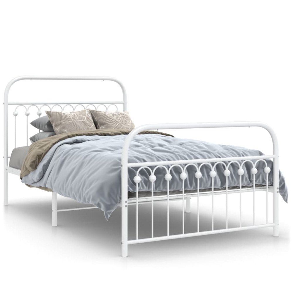 vidaXL Sängram med huvudgavel och fotgavel vit metall 107x203 cm