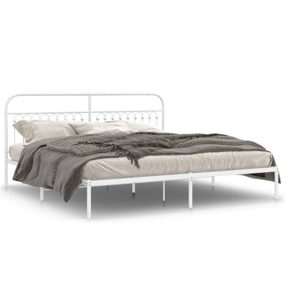 vidaXL Sängram med huvudgavel metall vit 200x200 cm